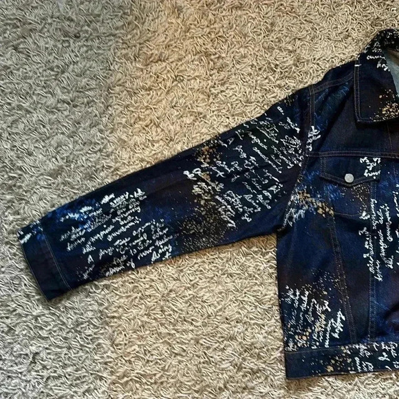 VTG 2pc Set Script Design Long Sleeve Jean Jacket Size Large (Sold Separately) - Picture 7 of 8
